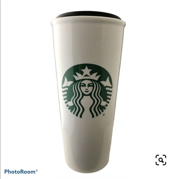NEW Starbucks 16 Oz Ceramic Travel Tumbler Mug with Lid Siren Mermaid Logo Rare